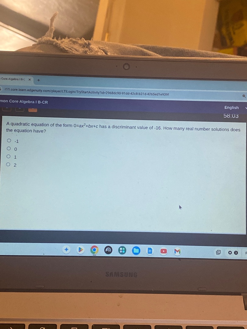 a quadratic equation of the form 0 = ax² + bx + c has a discriminant va…