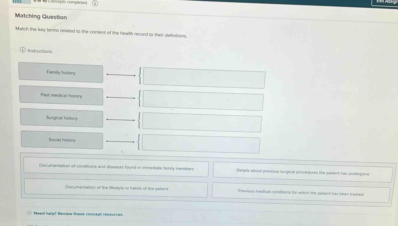 matching question match the key terms related to the content of the hea…