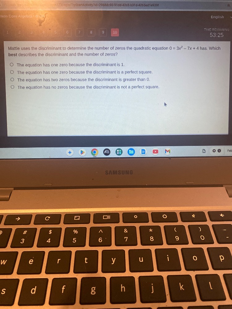 mattie uses the discriminant to determine the number of zeros the quadr…