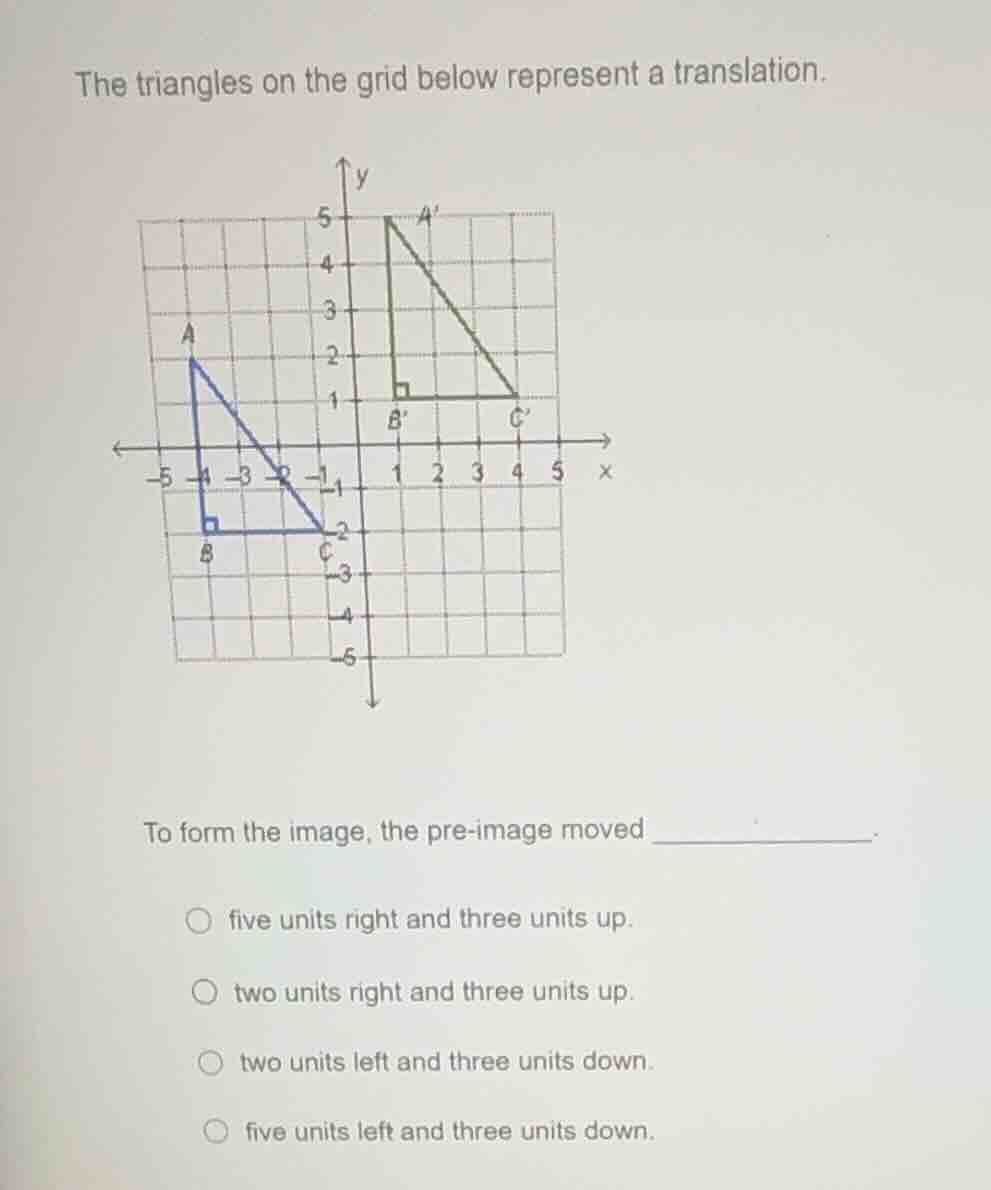 the triangles on the grid below represent a translation. to form the im…