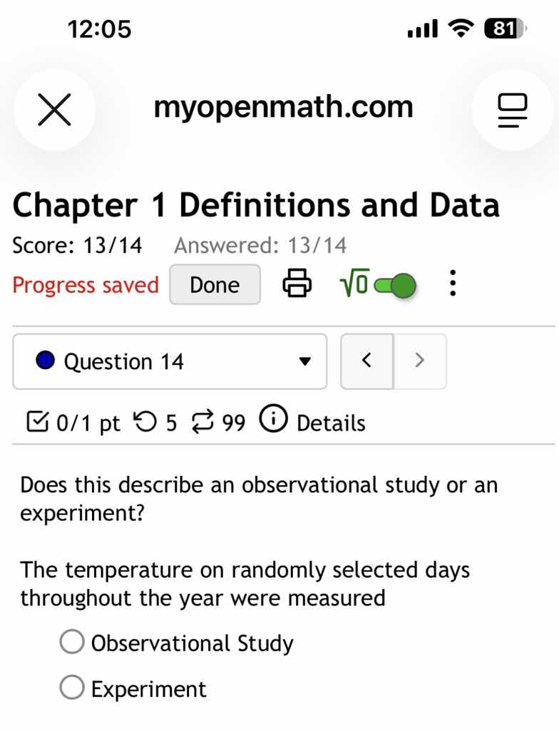 does this describe an observational study or an experiment? the tempera…