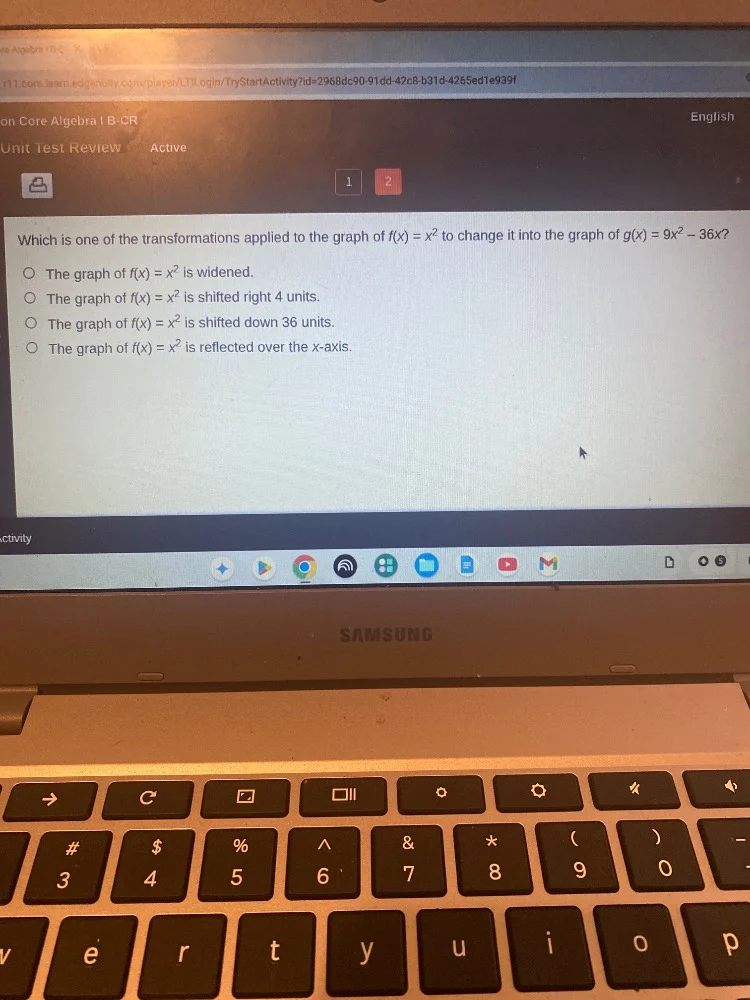 which is one of the transformations applied to the graph of $f(x) = x^2…