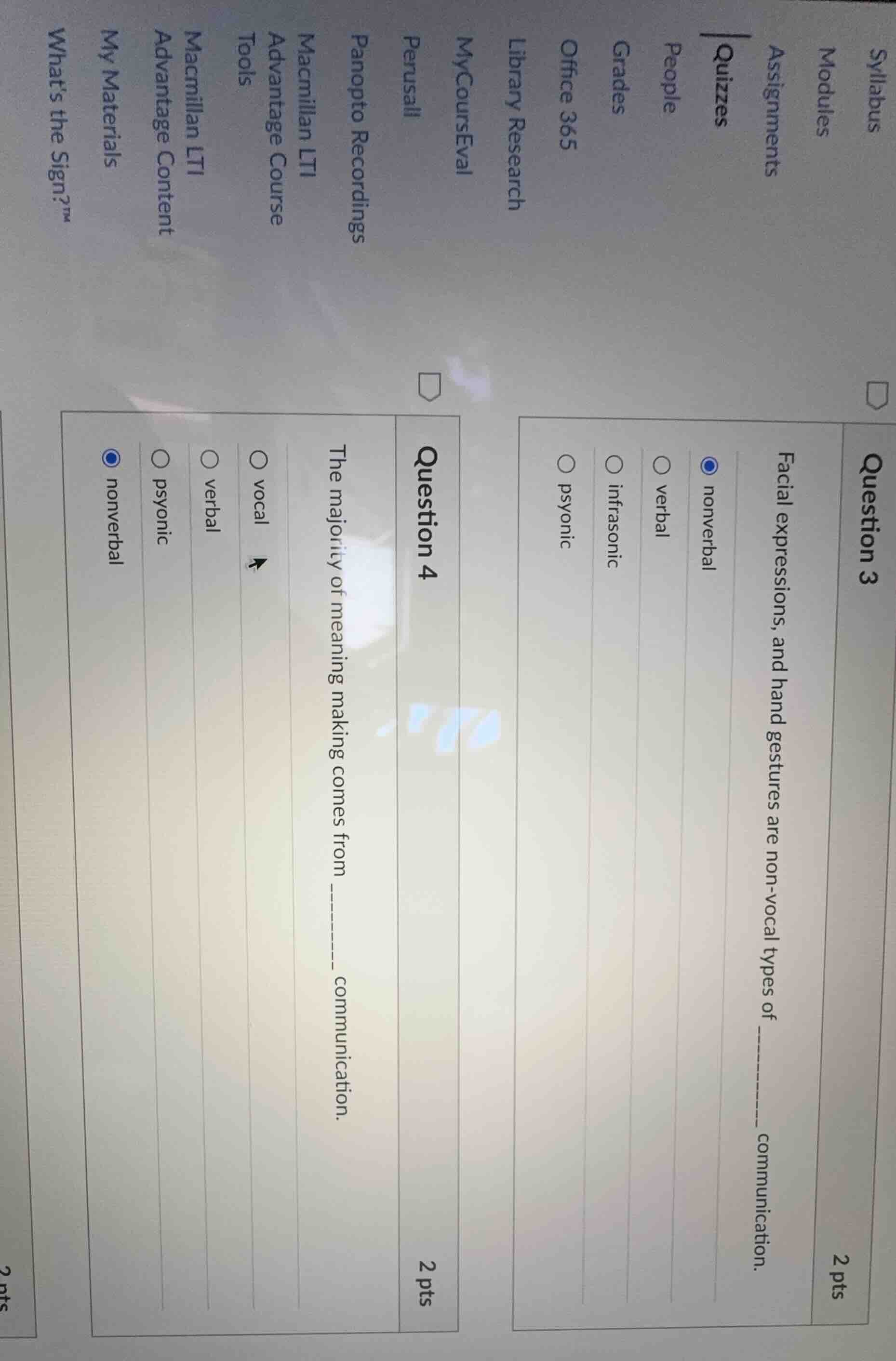 question 3 facial expressions, and hand gestures are non - vocal types …