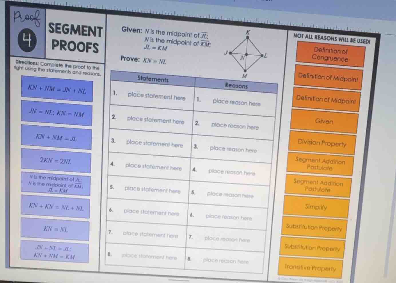 proof 4 segment proofs directions: complete the proof to the right usin…