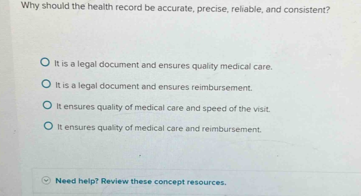 why should the health record be accurate, precise, reliable, and consis…