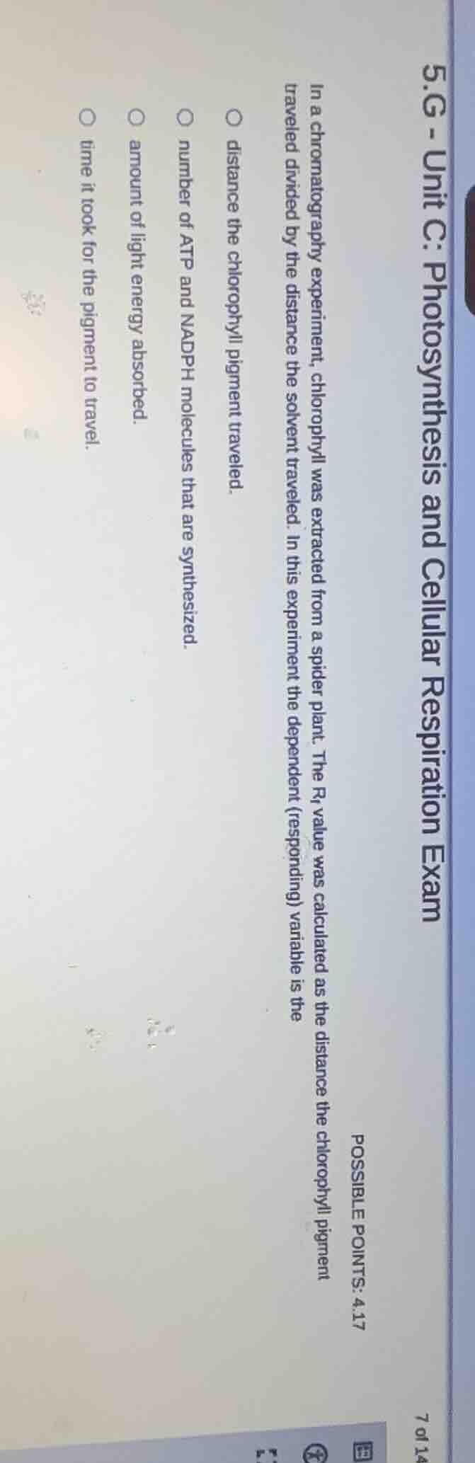 5.g - unit c: photosynthesis and cellular respiration exam\ possible po…