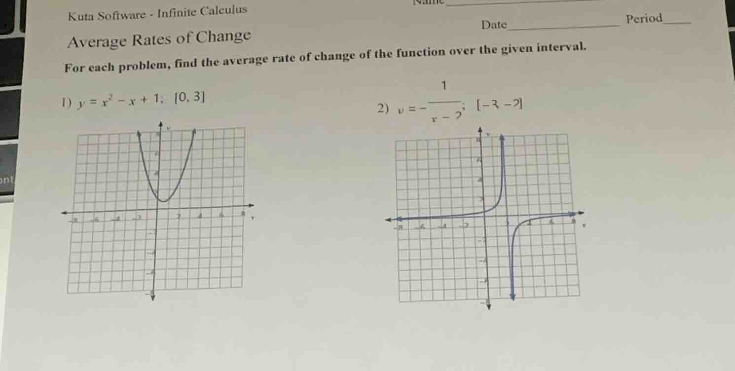 kuta software - infinite calculus average rates of change for each prob…