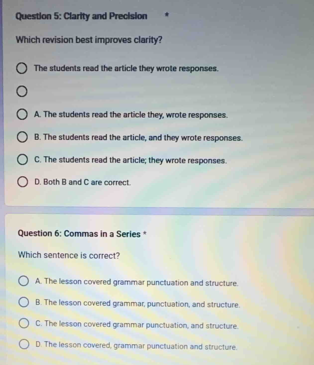 question 5: clarity and precision * which revision best improves clarit…