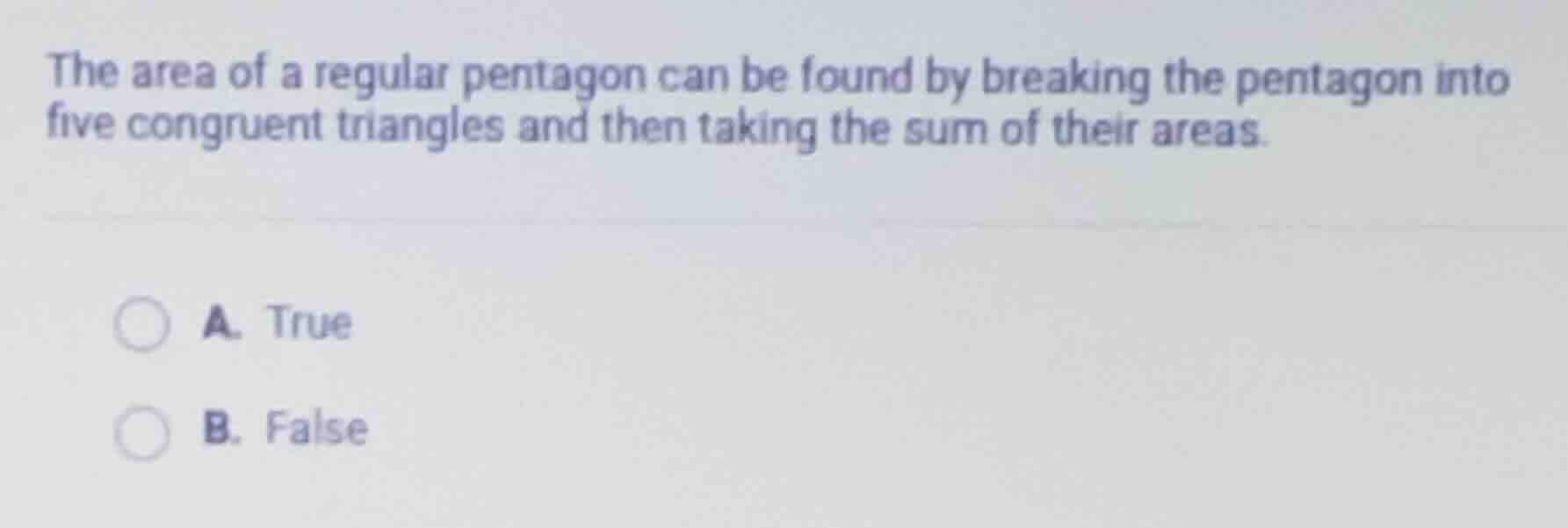 the area of a regular pentagon can be found by breaking the pentagon in…