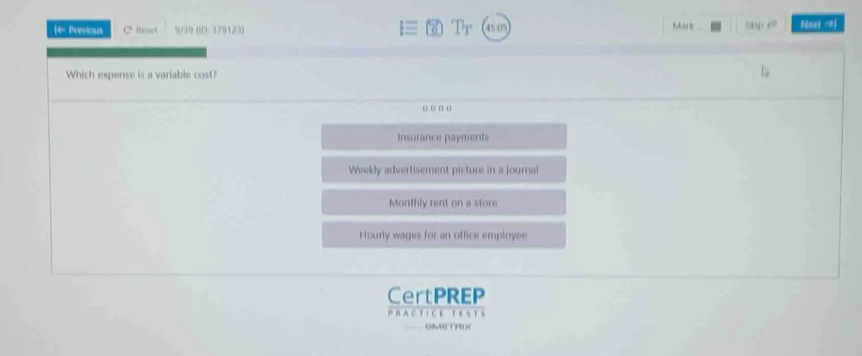 which expense is a variable cost? insurance payments weekly advertiseme…