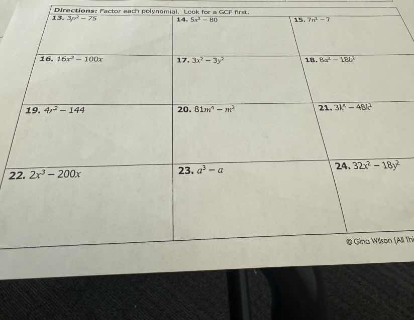 directions: factor each polynomial. look for a gcf first. 13. $3p^2 - 7…