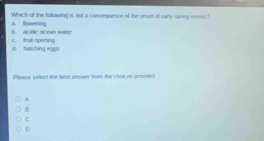 which of the following is not a consequence of the onset of early sprin…