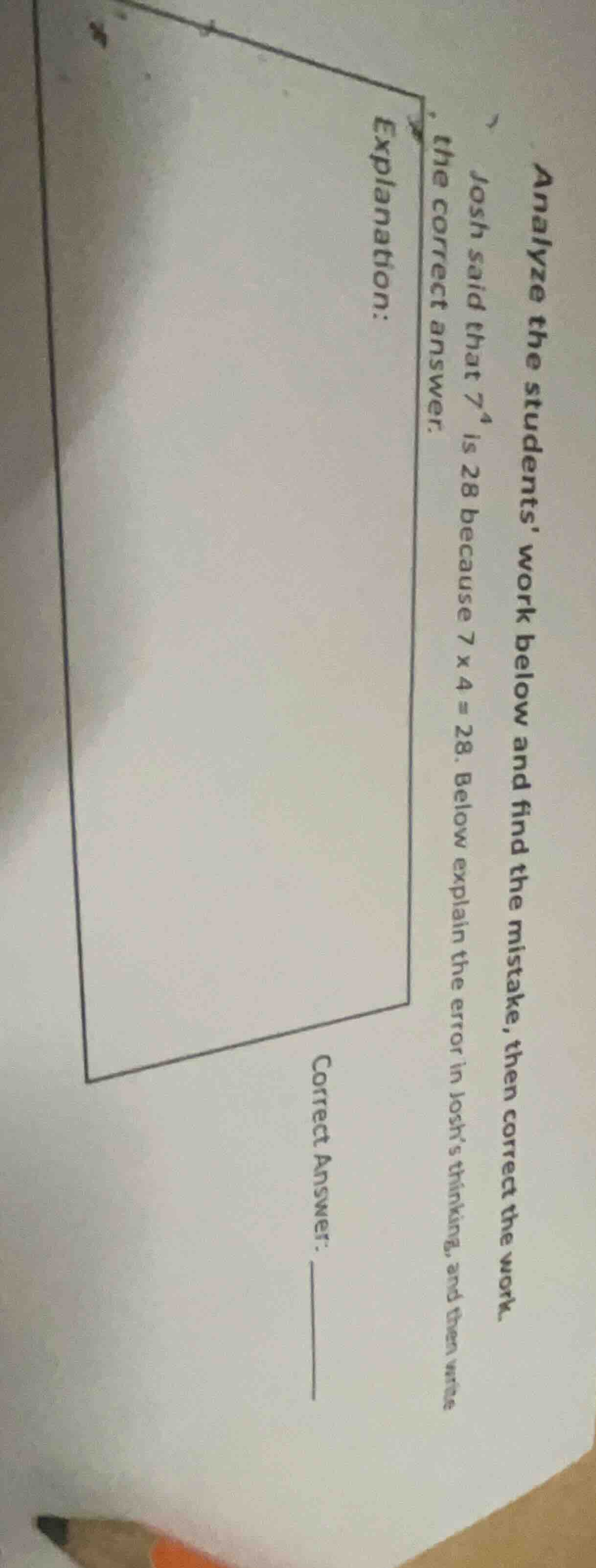 analyze the students work below and find the mistake, then correct the …