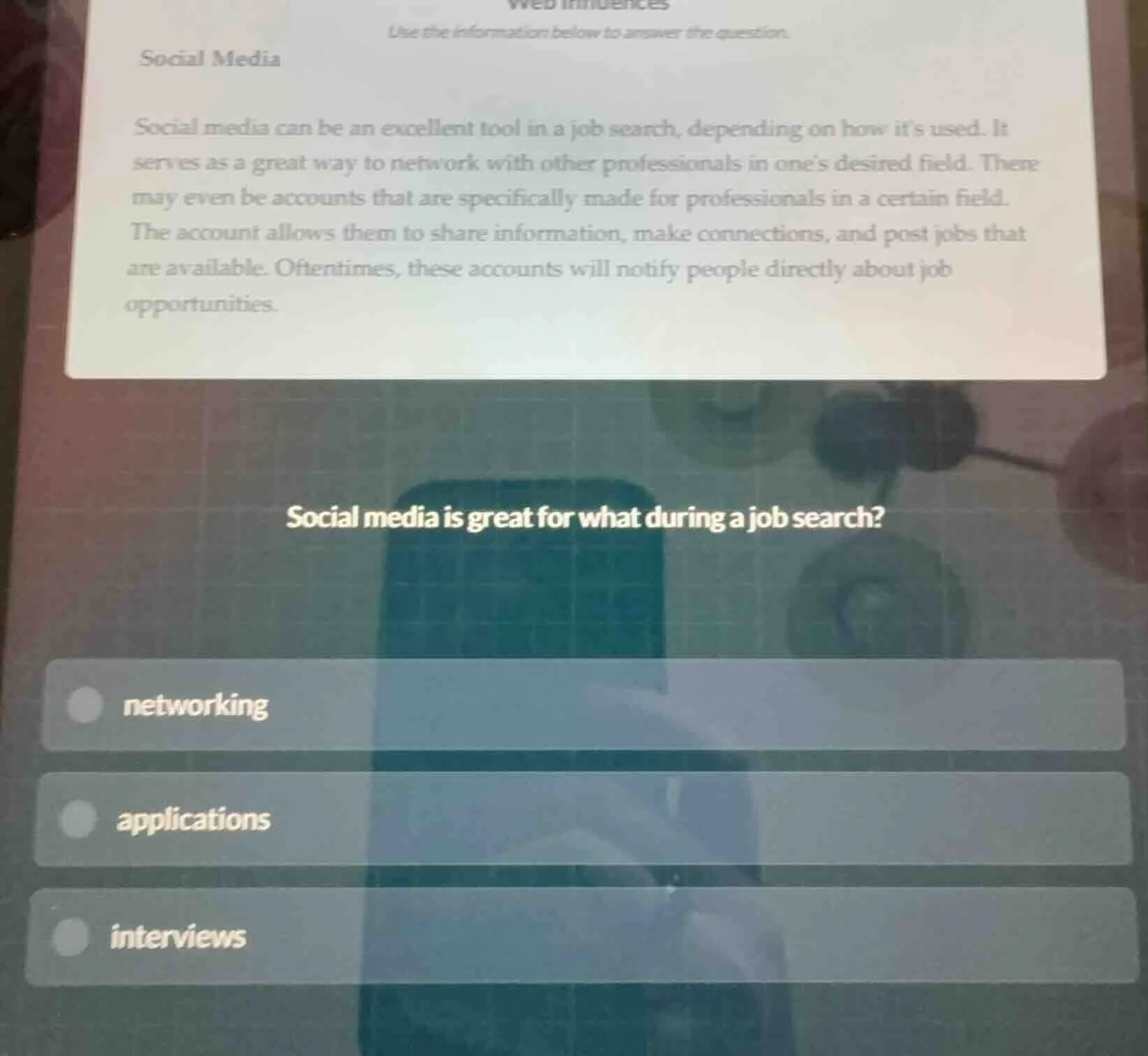 use the information below to answer the question. social media social m…