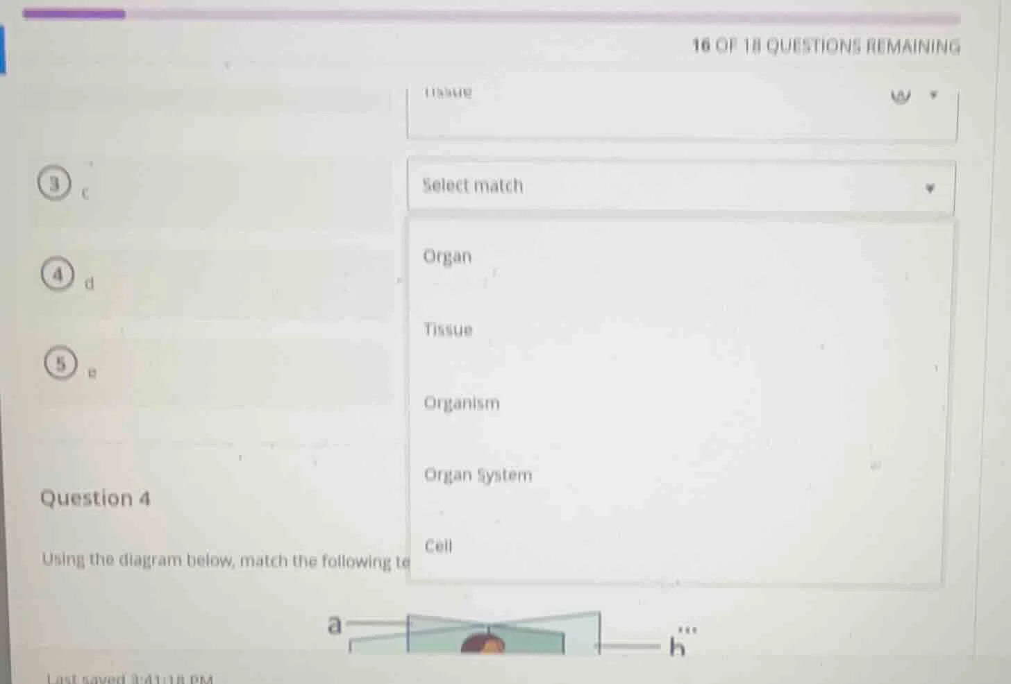 16 of 18 questions remaining 3 c 4 d 5 e question 4 using the diagram b…