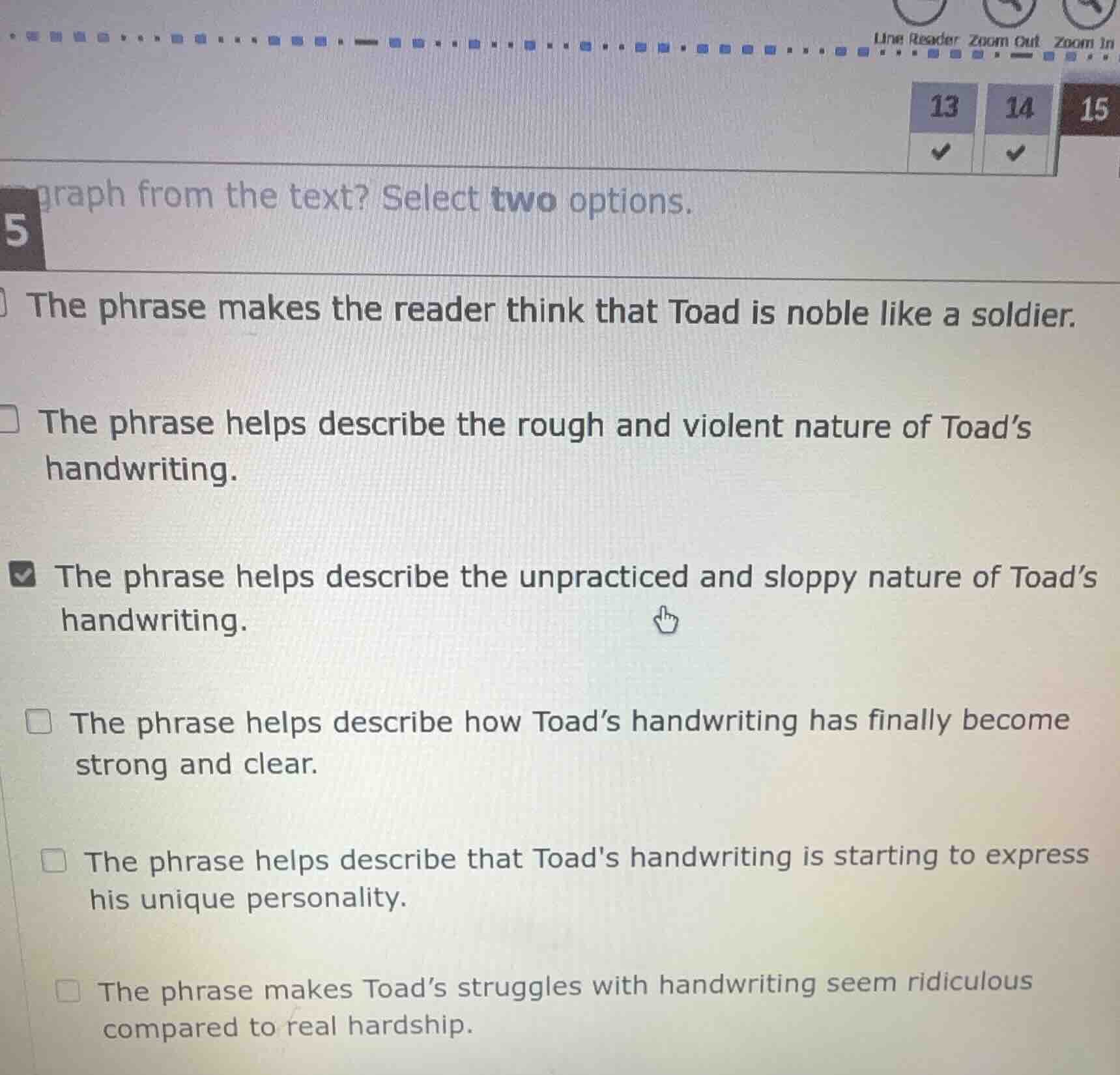 graph from the text? select two options. the phrase makes the reader th…
