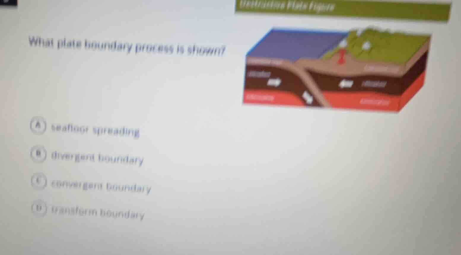 what plate boundary process is shown? a seafloor spreading b divergent …