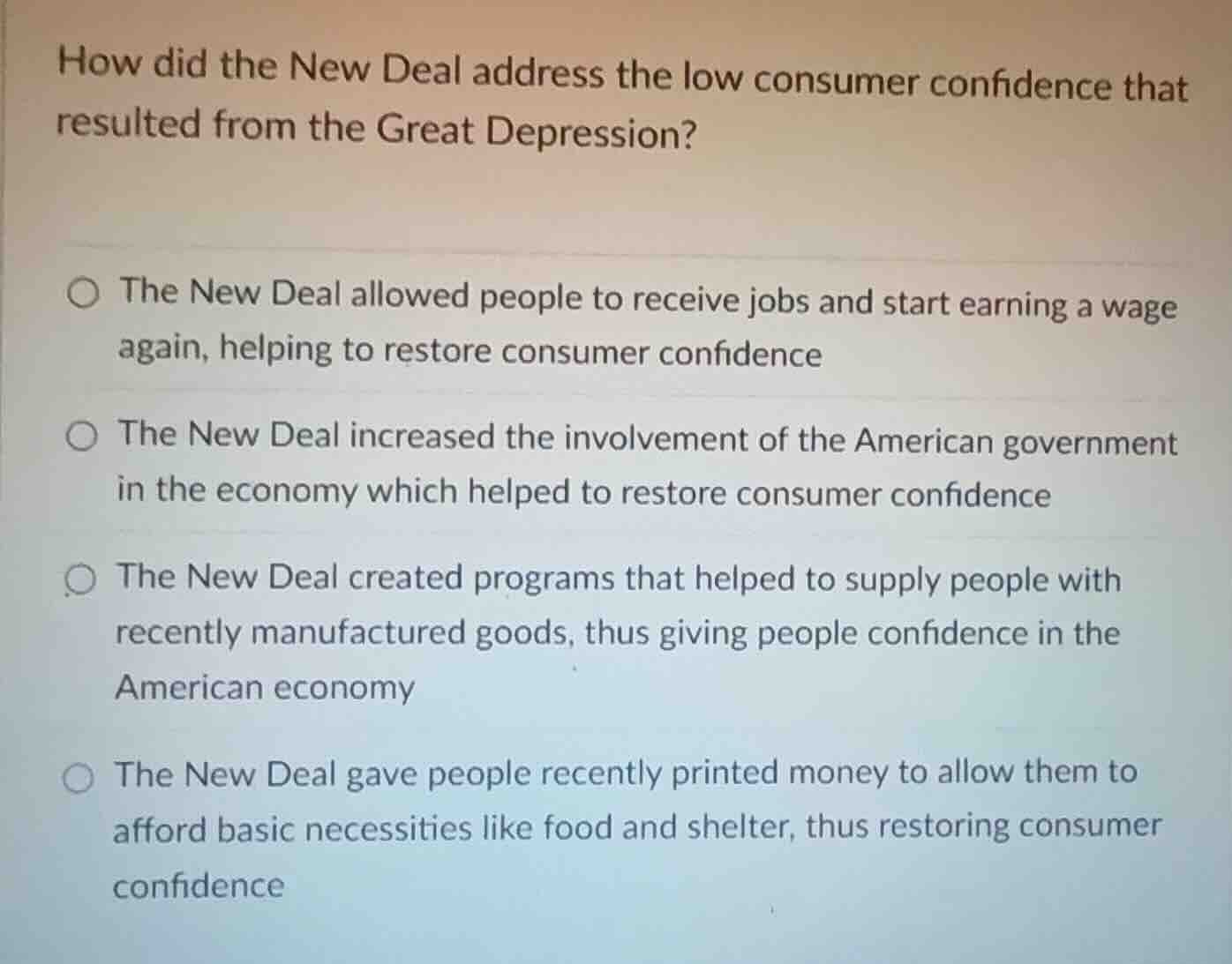 how did the new deal address the low consumer confidence that resulted …