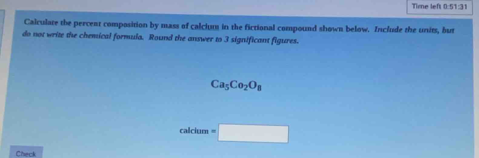 calculate the percent composition by mass of calcium in the fictional c…