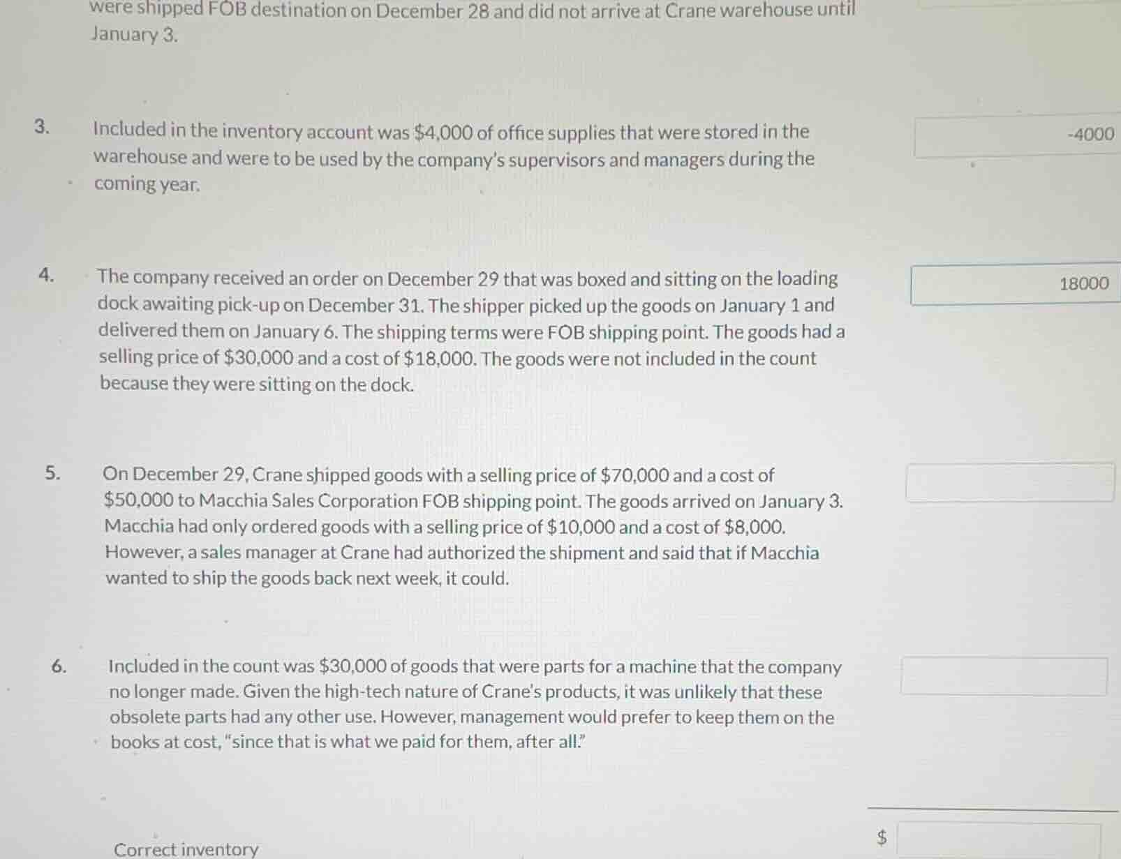 were shipped fob destination on december 28 and did not arrive at crane…