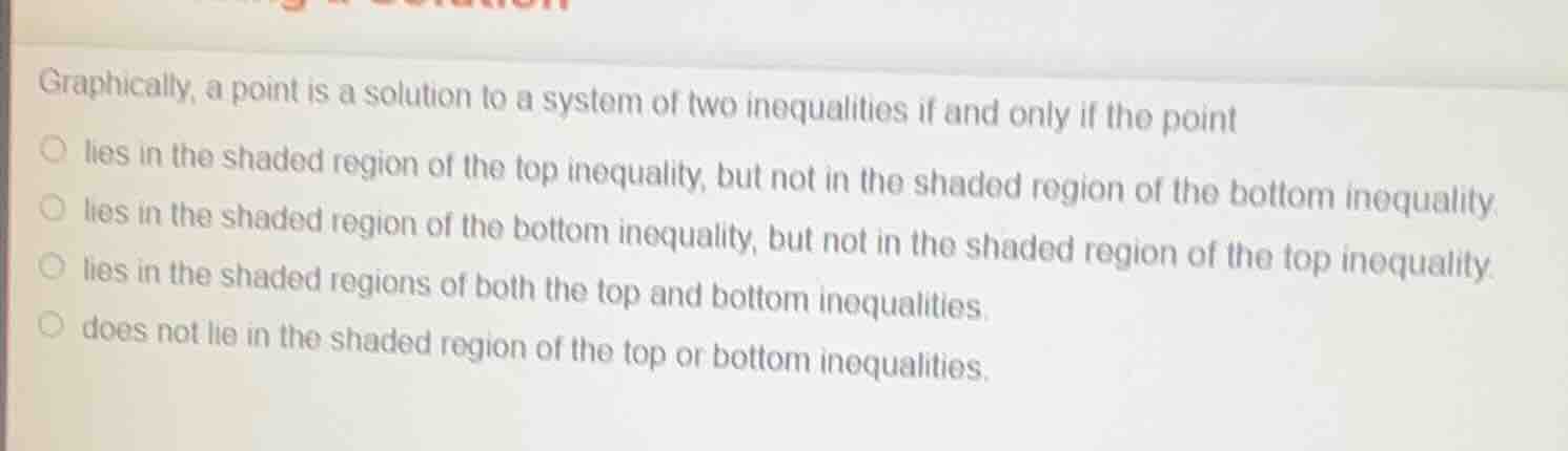 graphically, a point is a solution to a system of two inequalities if a…