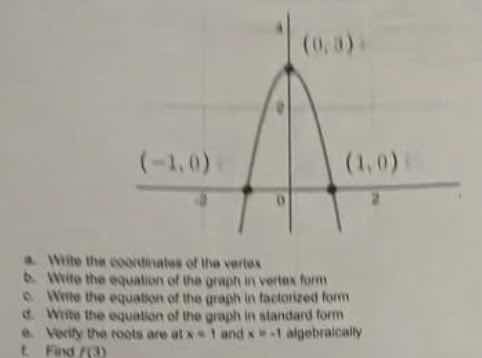 a. write the coordinates of the vertex b. write the equation of the gra…