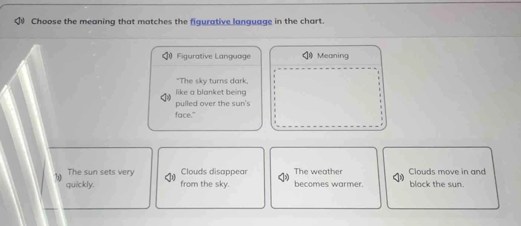 choose the meaning that matches the figurative language in the chart. f…