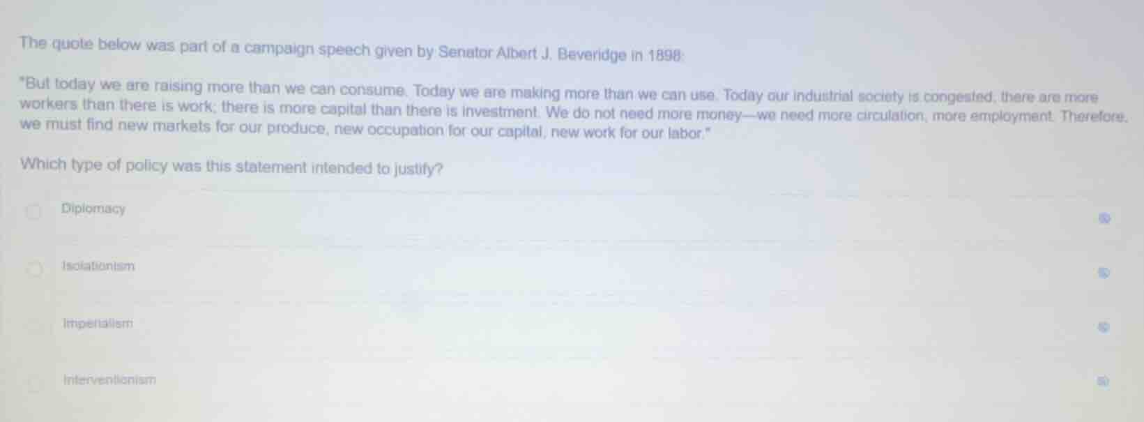 the quote below was part of a campaign speech given by senator albert j…