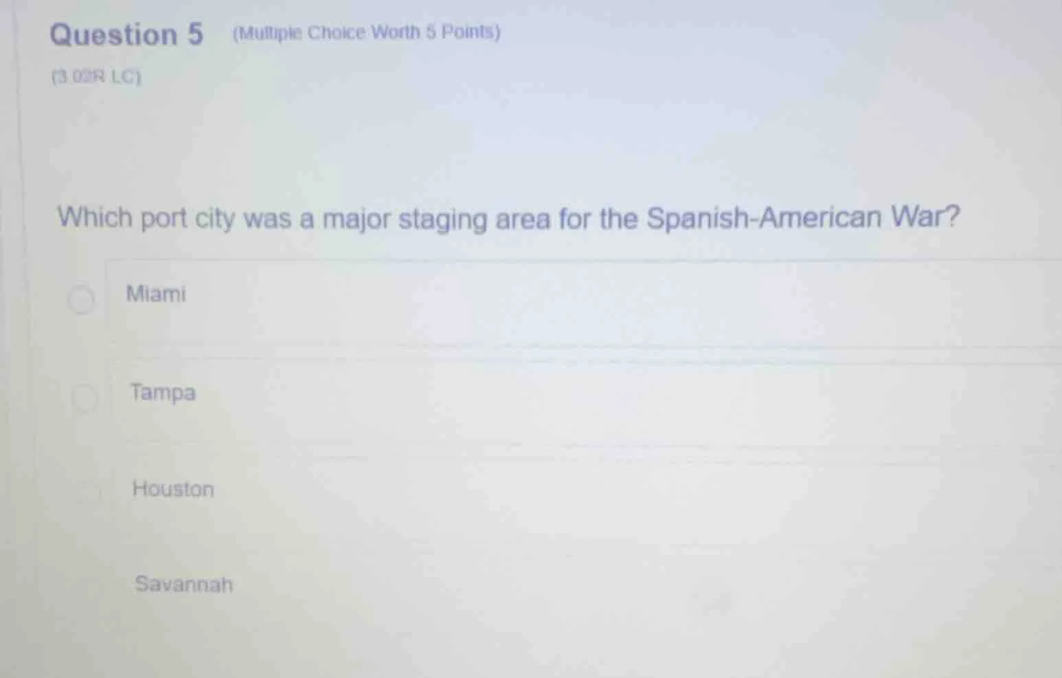 question 5 (multiple choice worth 5 points) (3 02r lc) which port city …