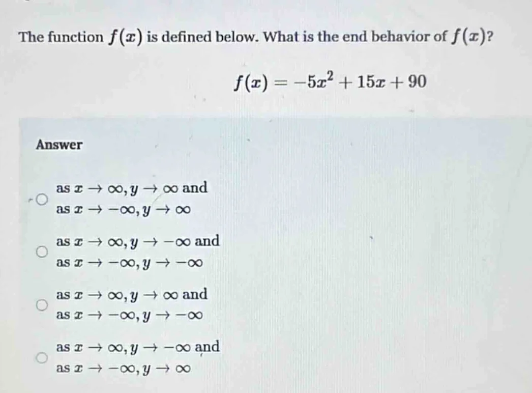 the function $f(x)$ is defined below. what is the end behavior of $f(x)…