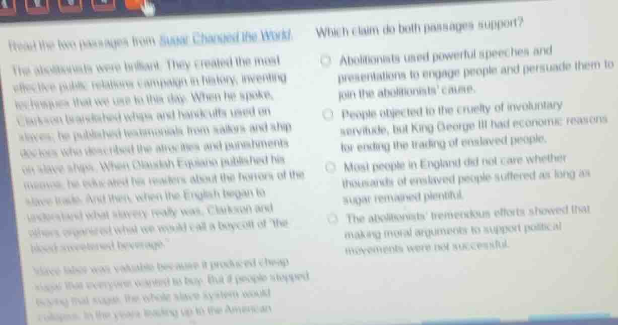 read the two passages from *anne changed the world*. the abolitionists …
