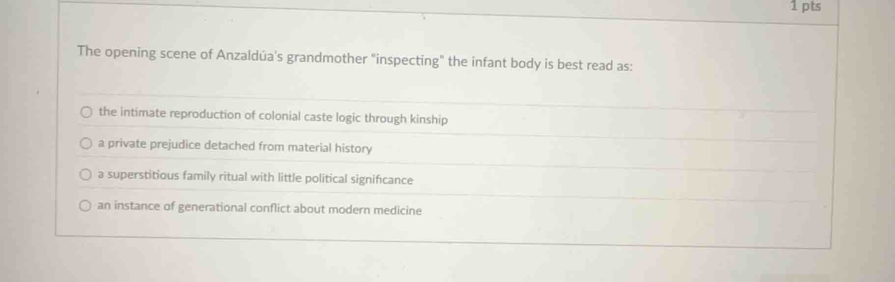 the opening scene of anzaldúas grandmother \inspecting\ the infant body…