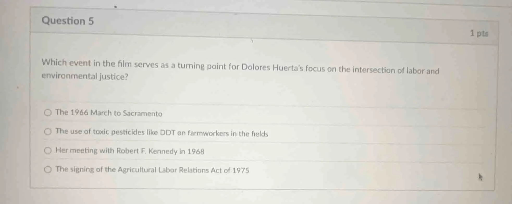 question 5 1 pts which event in the film serves as a turning point for …