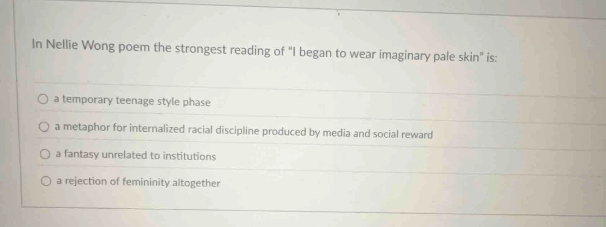 in nellie wong poem the strongest reading of \i began to wear imaginary…