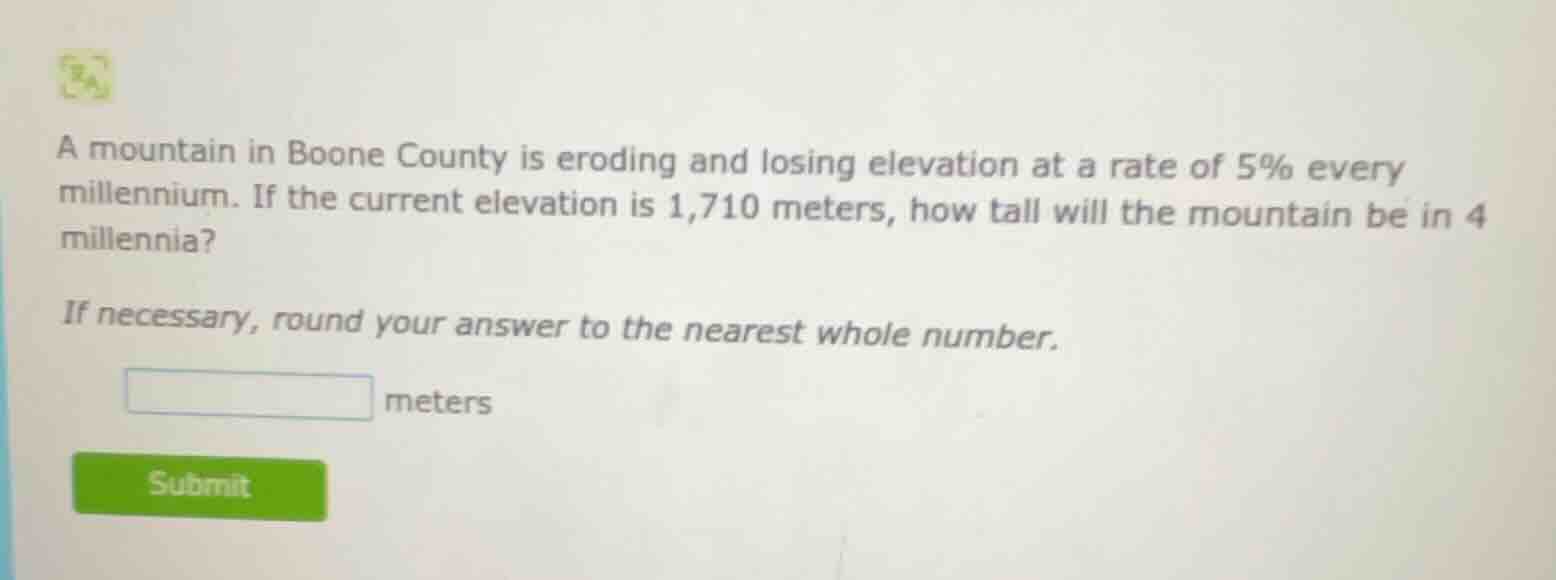 a mountain in boone county is eroding and losing elevation at a rate of…