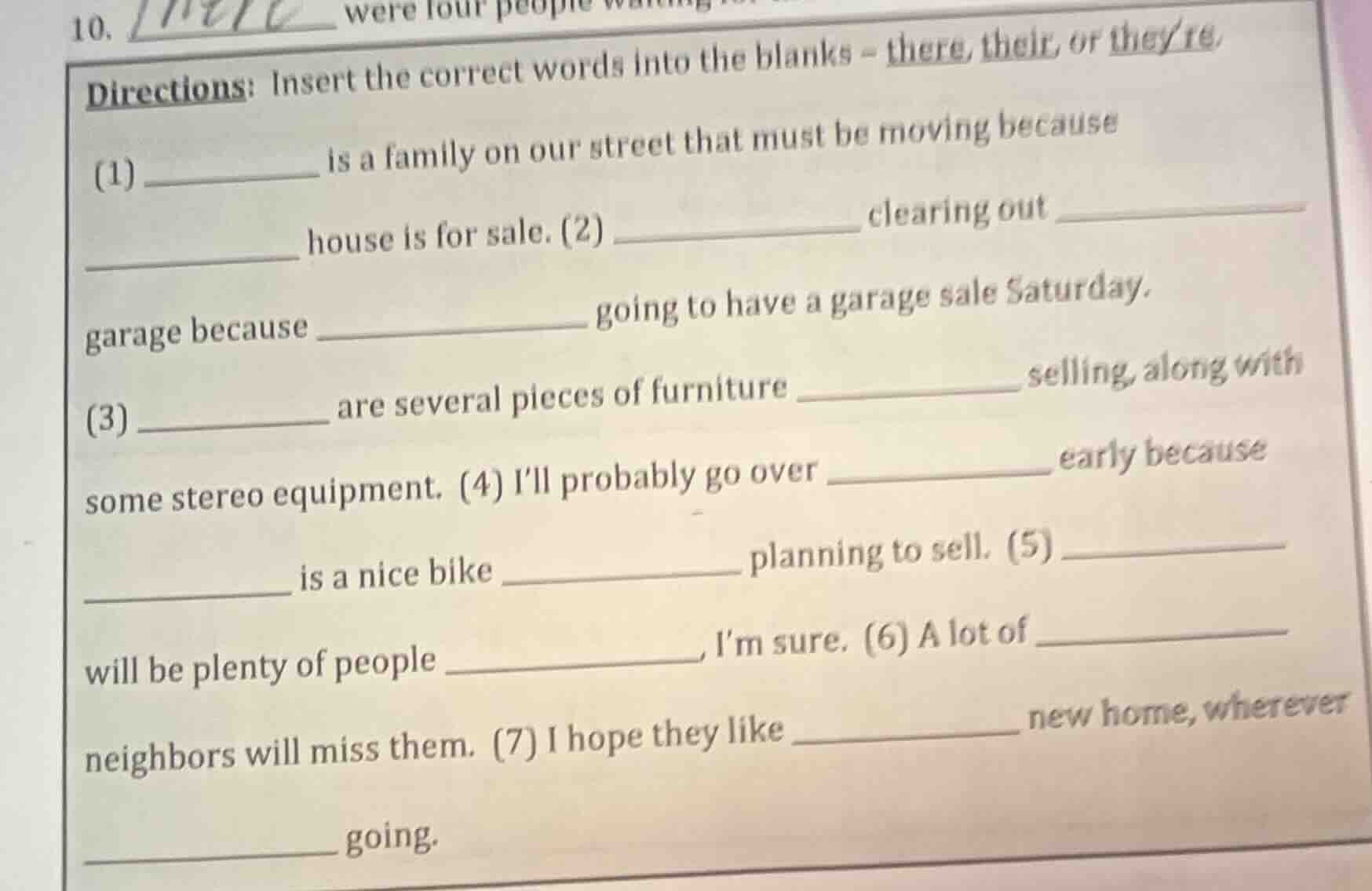 directions: insert the correct words into the blanks - there, their, or…