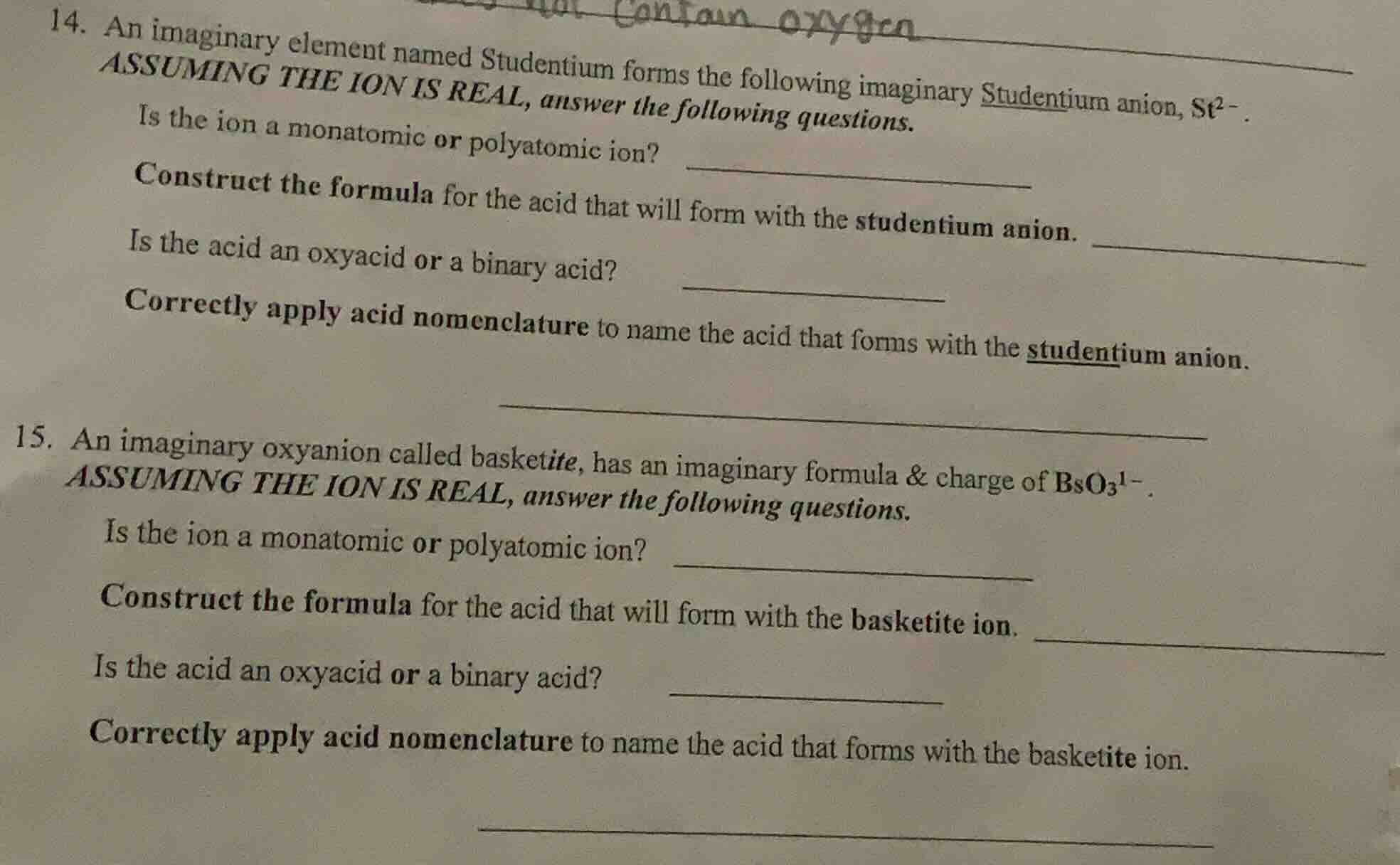 14. an imaginary element named studentium forms the following imaginary…