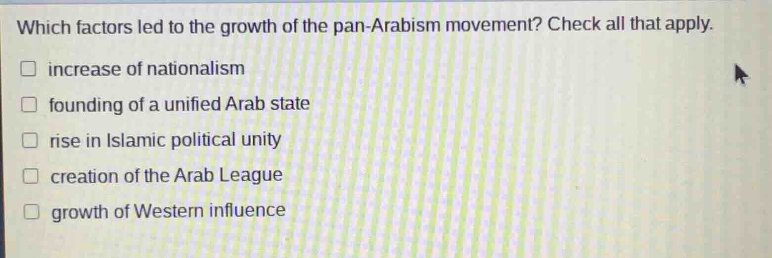 which factors led to the growth of the pan - arabism movement? check al…