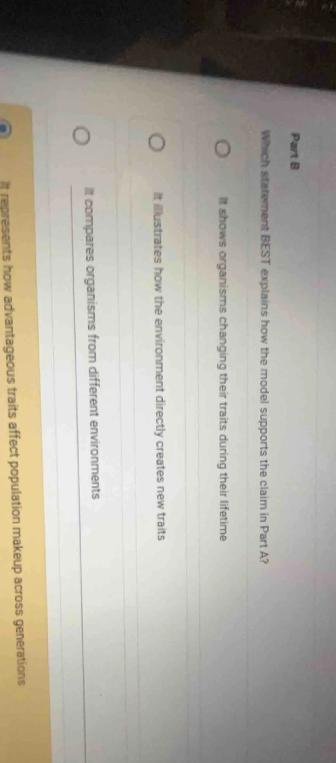 part b which statement best explains how the model supports the claim i…