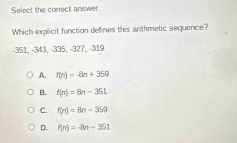 select the correct answer. which explicit function defines this arithme…