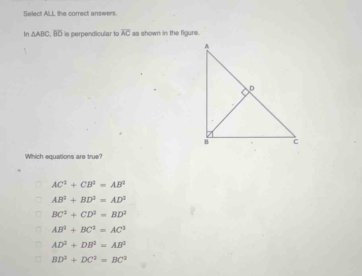 select all the correct answers. in $\\triangle abc$, $\\overline{bd}$ i…