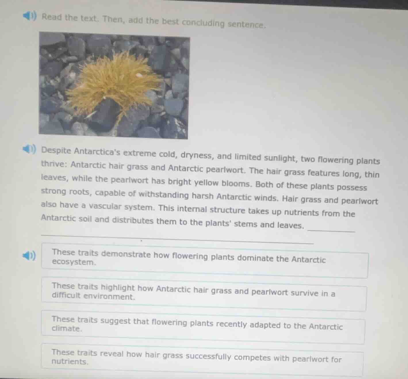 read the text. then, add the best concluding sentence. despite antarcti…