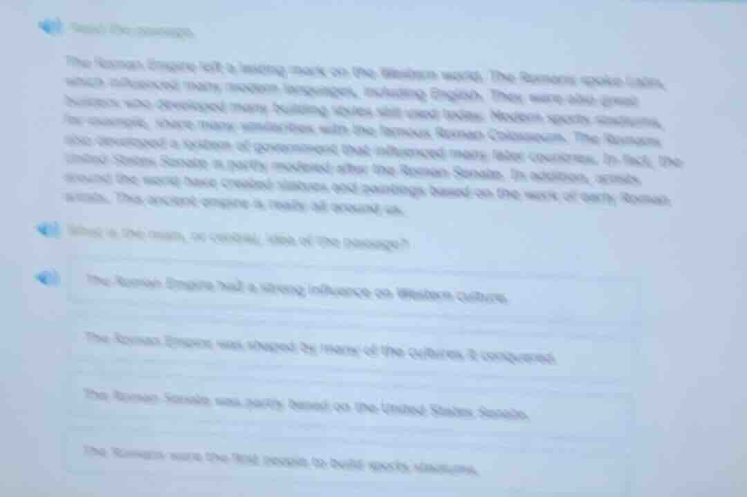 read the passage. the roman empire left a lasting mark on the modern wo…