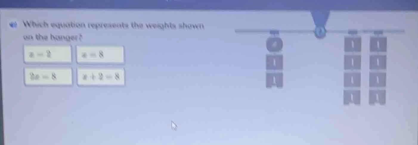 which equation represents the weights shown on the hanger? options: $x …