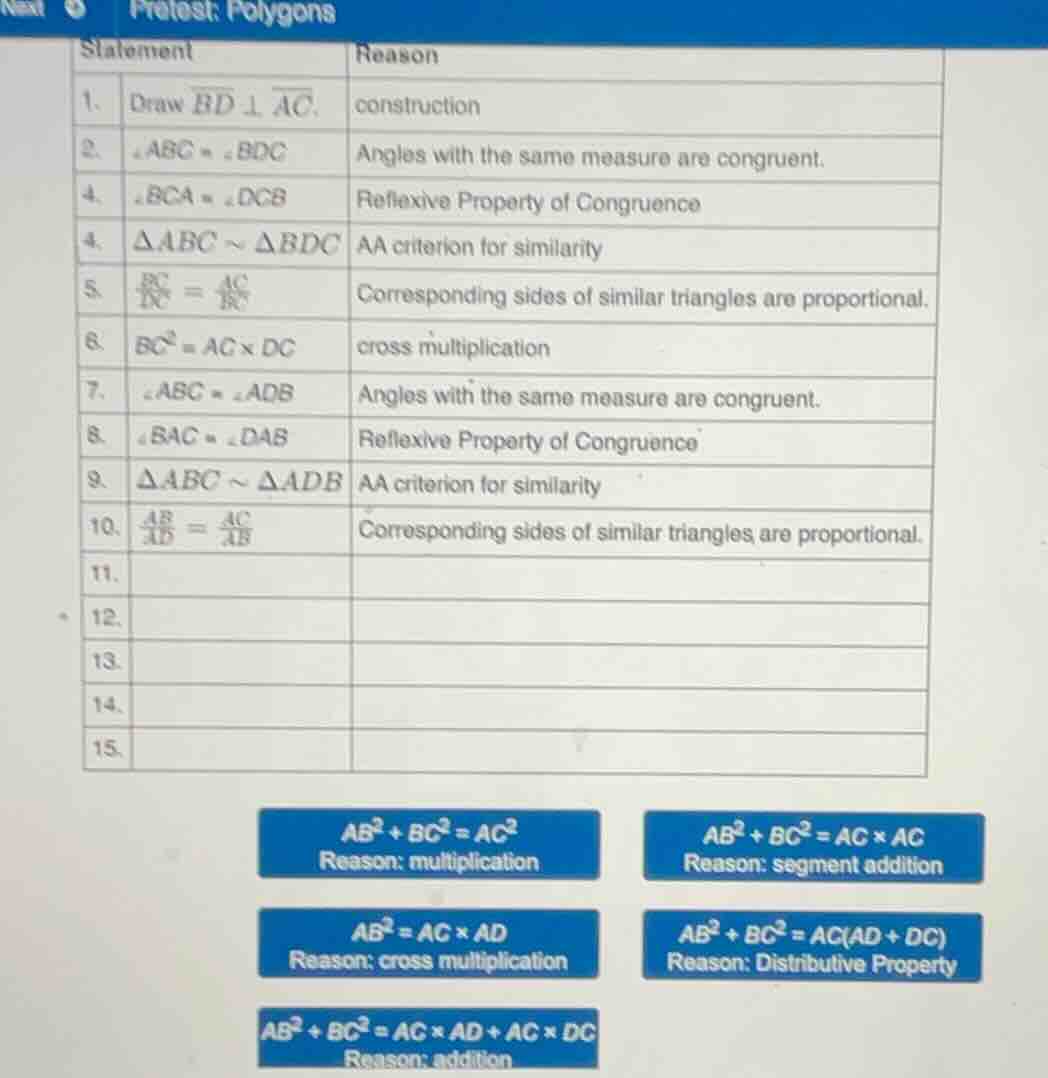 pretest: polygons\ statement\\treason\ 1. \\tdraw $\\overline{bd} \\per…
