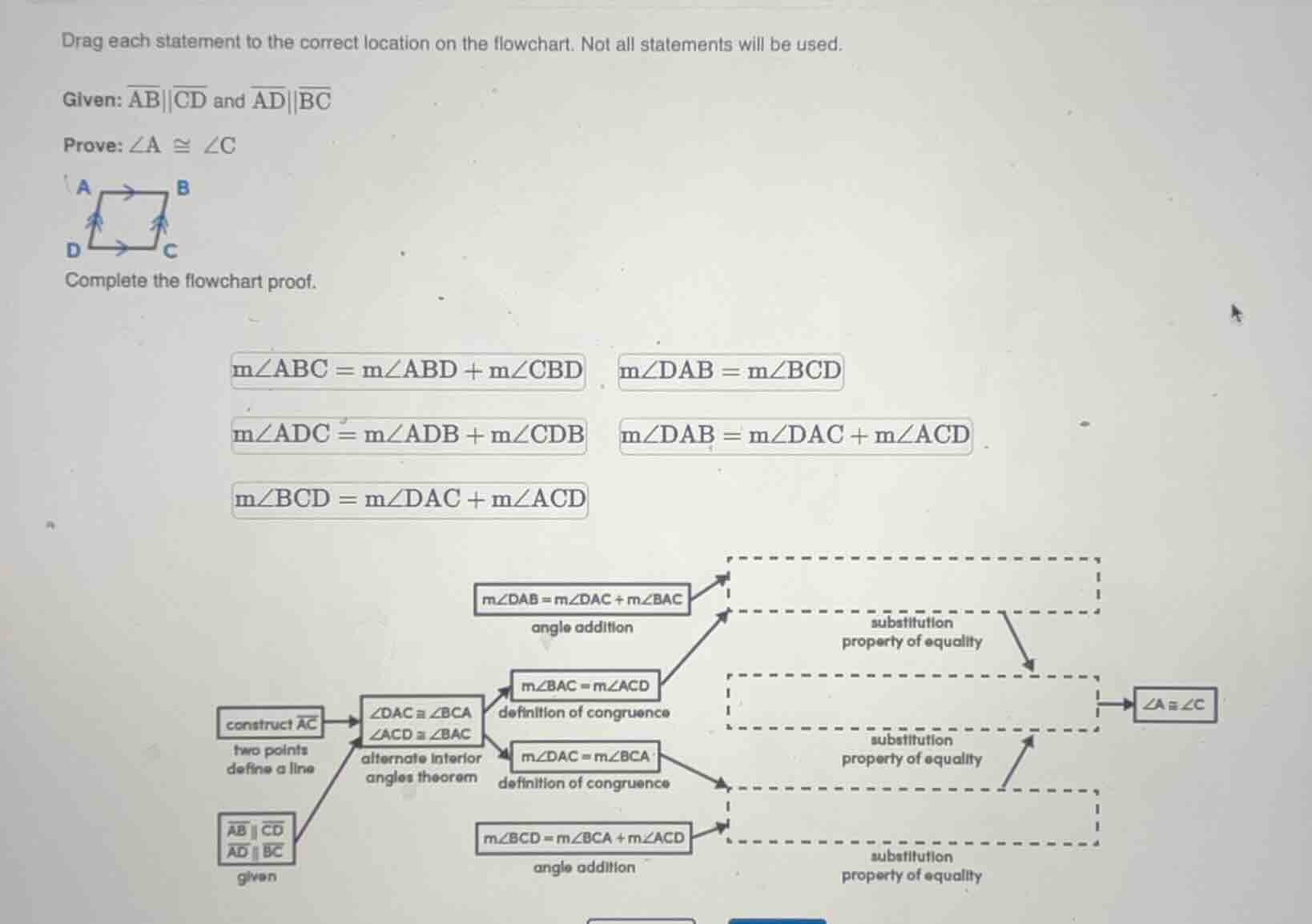 drag each statement to the correct location on the flowchart. not all s…