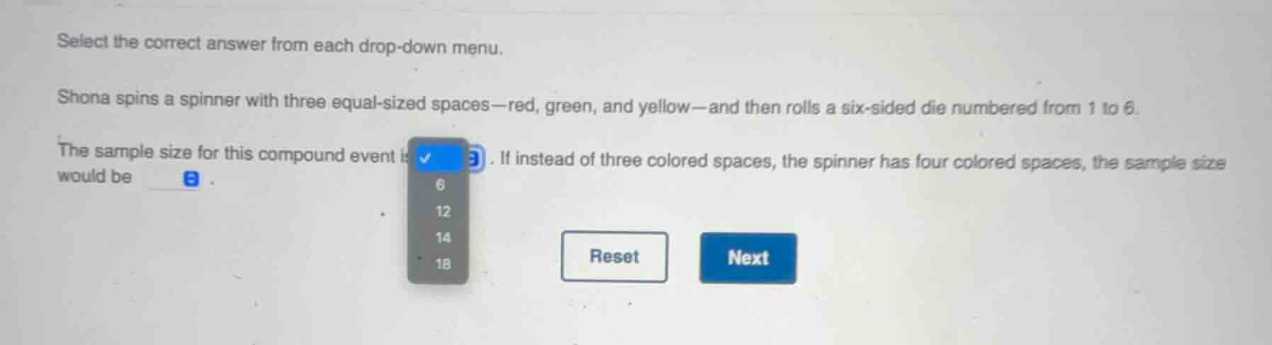 select the correct answer from each drop - down menu. shona spins a spi…