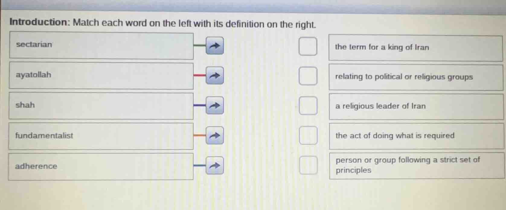 introduction: match each word on the left with its definition on the ri…