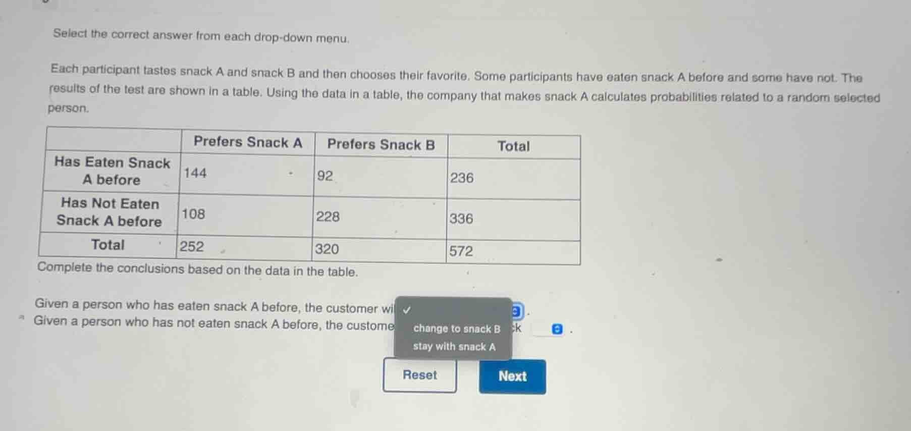 select the correct answer from each drop - down menu. each participant …