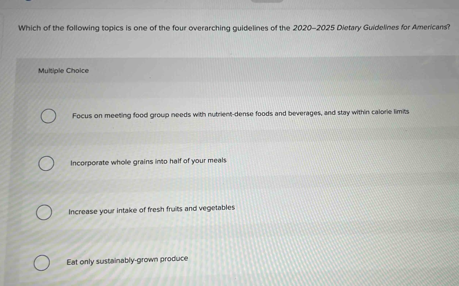 which of the following topics is one of the four overarching guidelines…